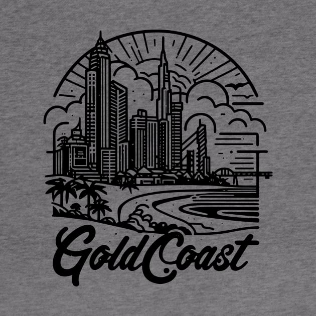 gold coast australia city simple line art illustration by art poo